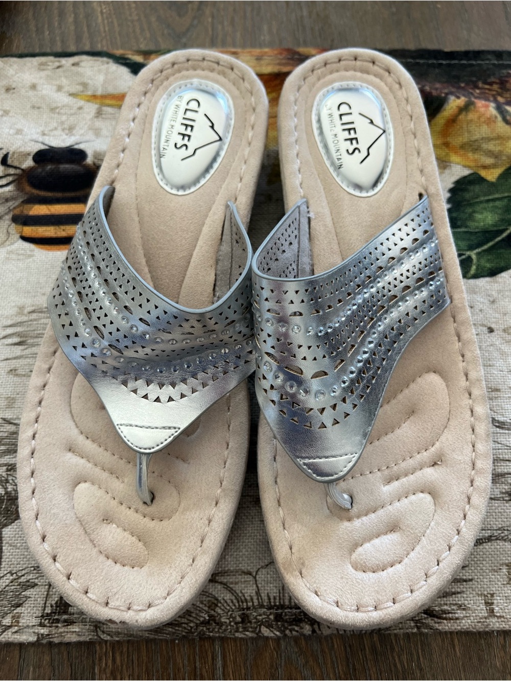 Cliffs by WHITE MOUNTAIN Silver Perforated Thong Sandals